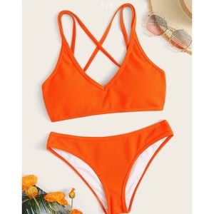 Shein orange textured criss cross bikini